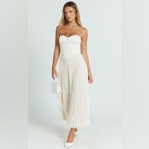 Showpo LORETTA MIDI DRESS - LACE UP BACK BUSTIER PLEATED DRESS IN CREAM